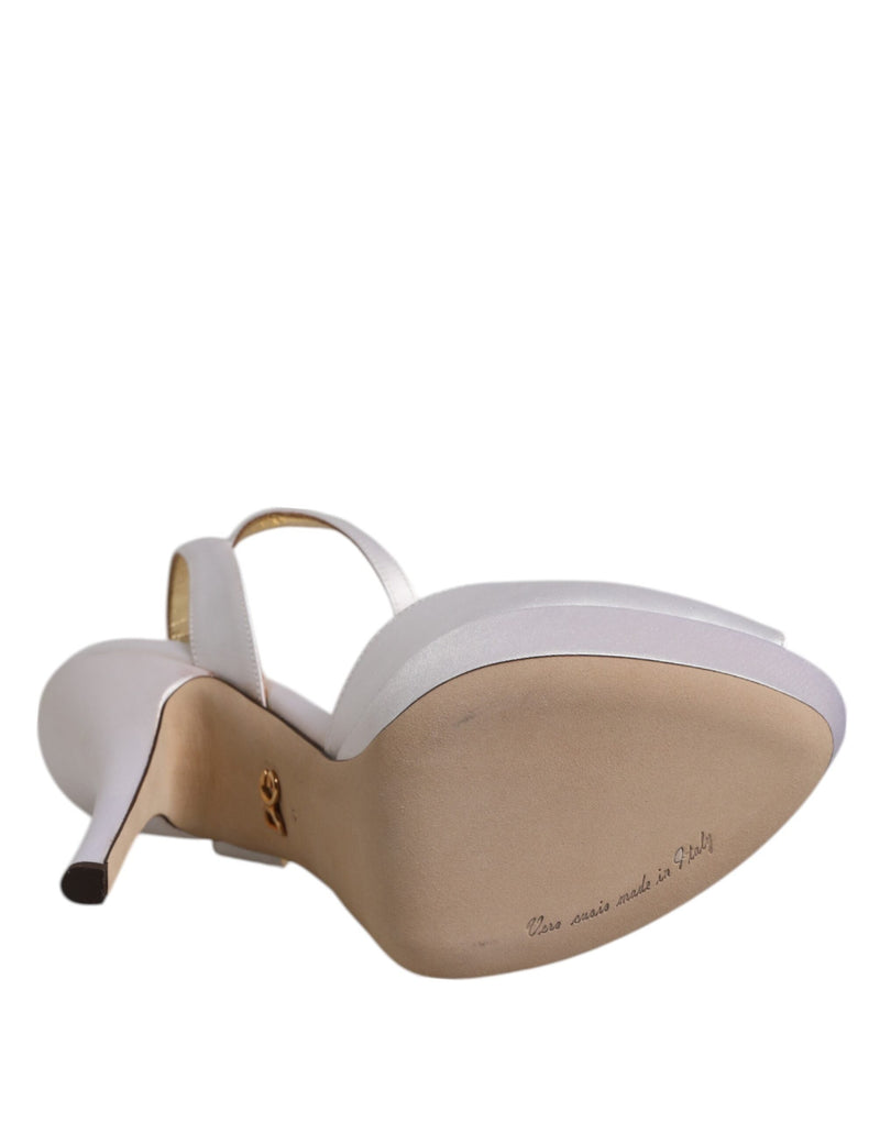 White Satin Platform Heels Sandals Shoes Dolce & Gabbana