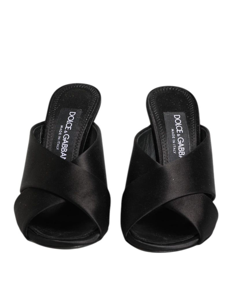 Black Logo KEIRA Satin Slides Sandals Shoes Dolce & Gabbana