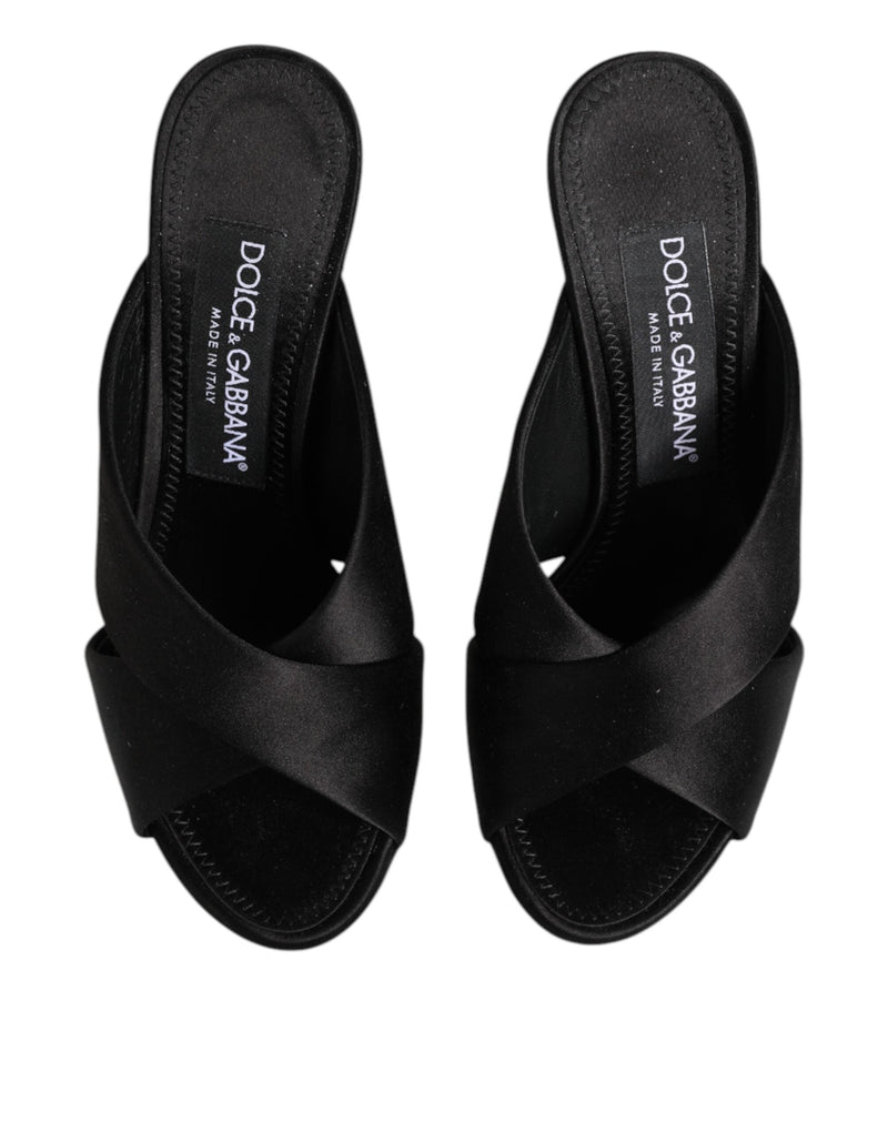 Black Logo KEIRA Satin Slides Sandals Shoes Dolce & Gabbana
