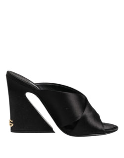 Black Logo KEIRA Satin Slides Sandals Shoes Dolce & Gabbana