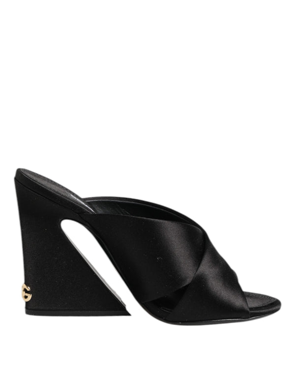 Black Logo KEIRA Satin Slides Sandals Shoes Dolce & Gabbana