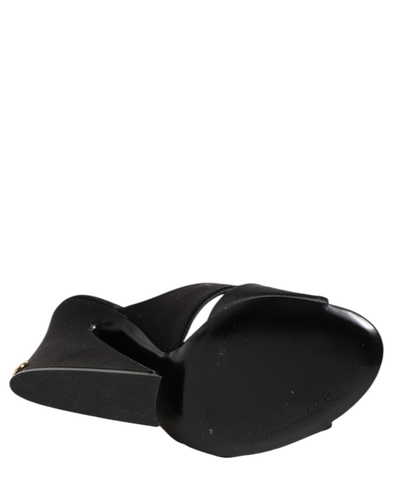 Black Logo KEIRA Satin Slides Sandals Shoes Dolce & Gabbana