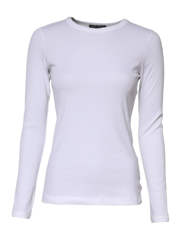 White Cotton Knit Round Neck Long Sleeves T-shirt Dolce & Gabbana