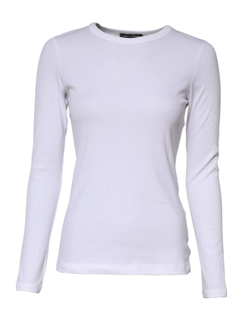 White Cotton Knit Round Neck Long Sleeves T-shirt Dolce & Gabbana