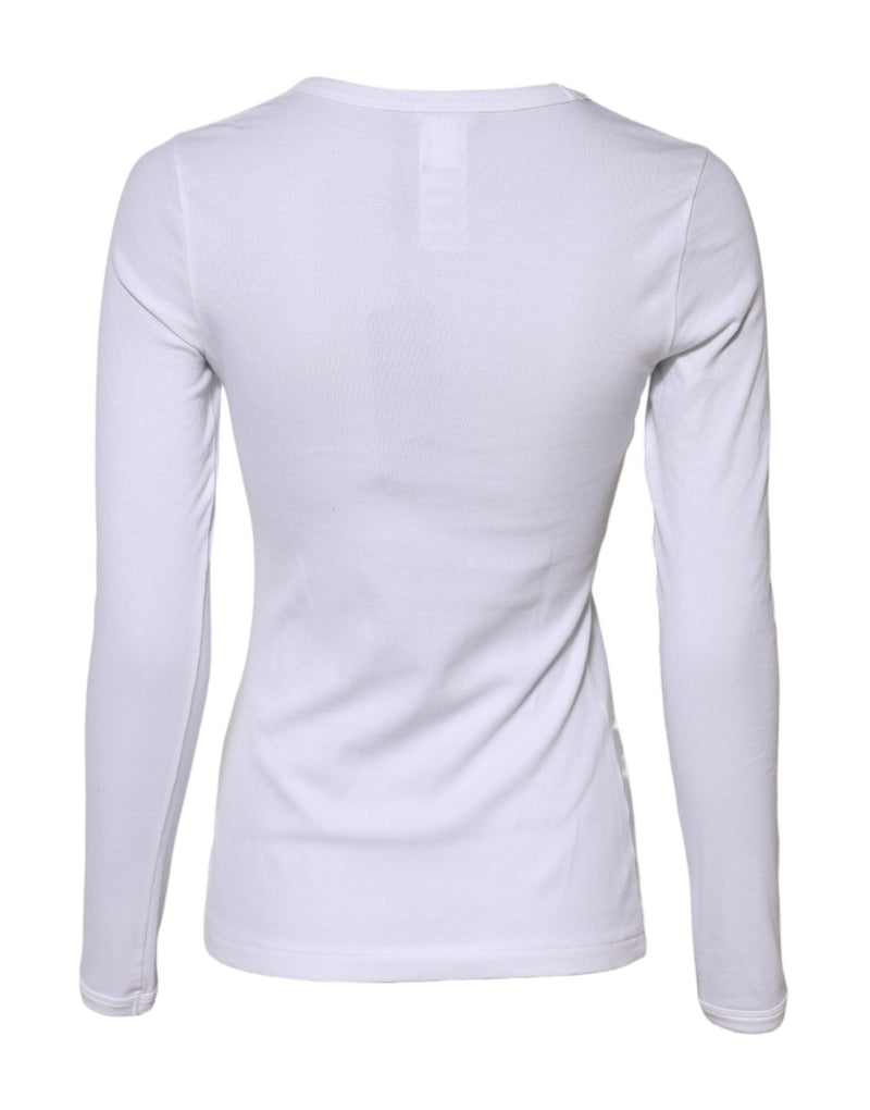 White Cotton Knit Round Neck Long Sleeves T-shirt Dolce & Gabbana