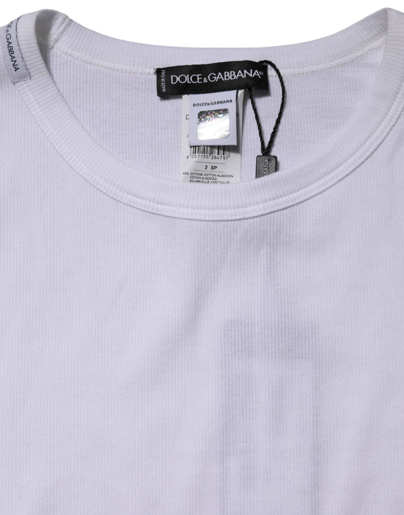 White Cotton Knit Round Neck Long Sleeves T-shirt Dolce & Gabbana