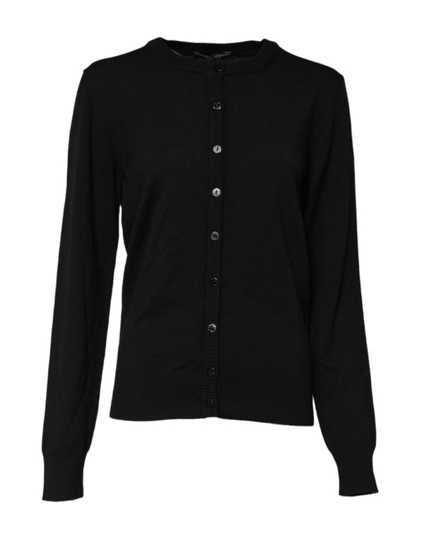Black Wool Knit Crew Neck Cardigan Sweater Dolce & Gabbana