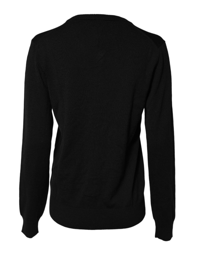 Black Wool Knit Crew Neck Cardigan Sweater Dolce & Gabbana