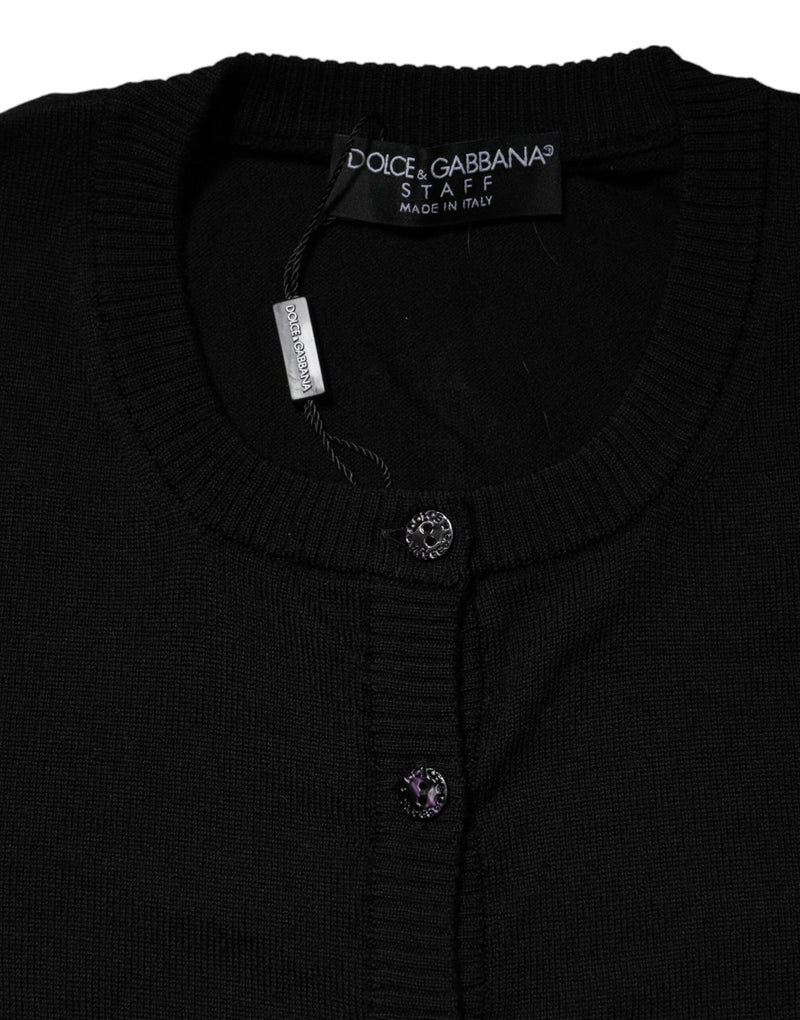 Black Wool Knit Crew Neck Cardigan Sweater Dolce & Gabbana