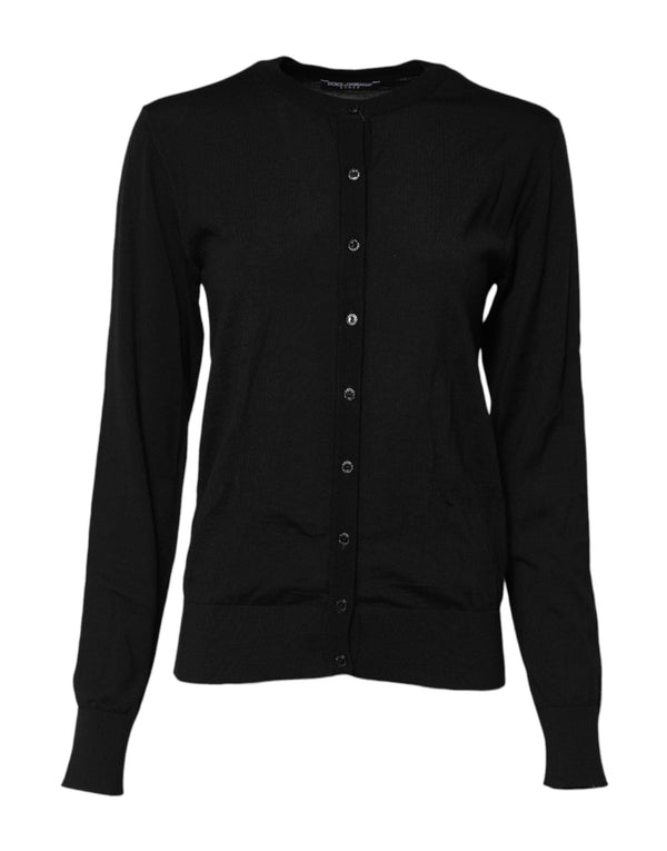 Black Wool Knit Round Neck Cardigan Sweater Dolce & Gabbana