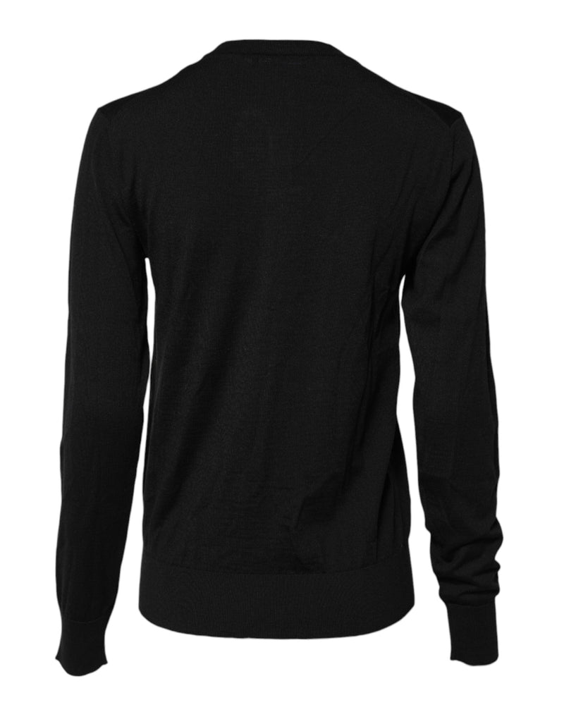Black Wool Knit Round Neck Cardigan Sweater Dolce & Gabbana