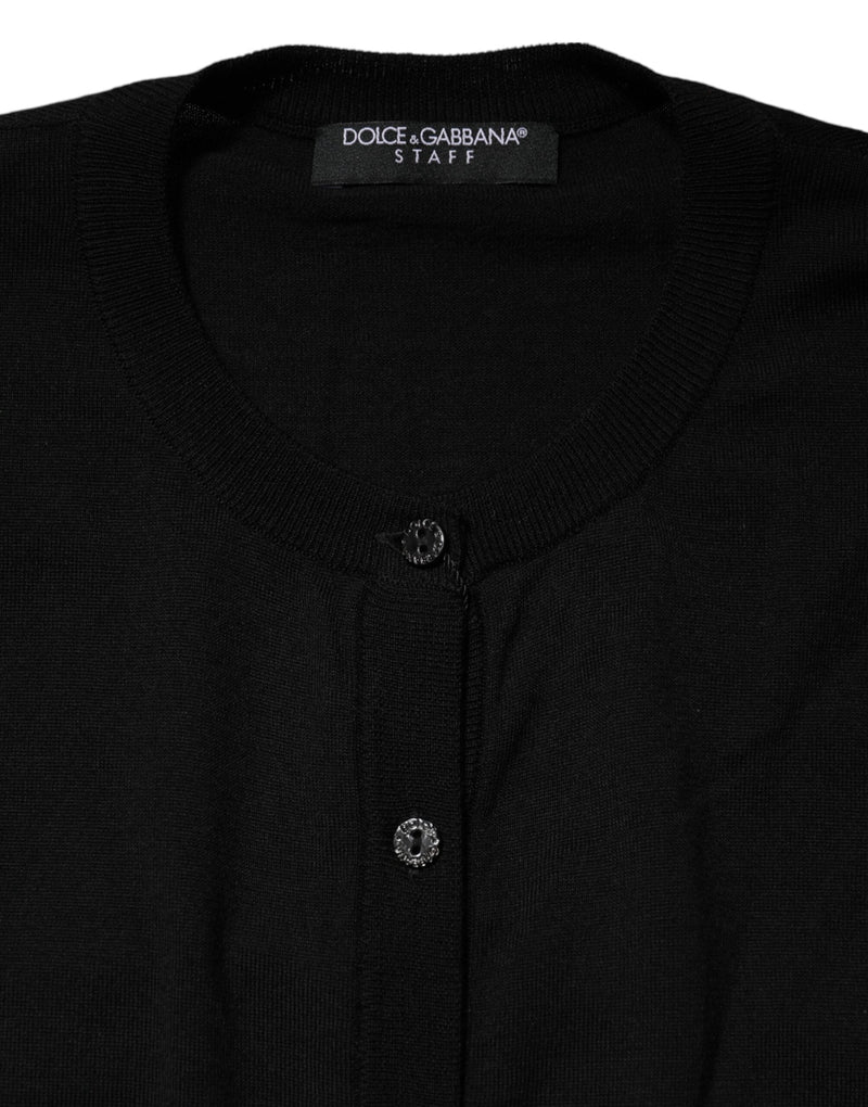 Black Wool Knit Round Neck Cardigan Sweater Dolce & Gabbana