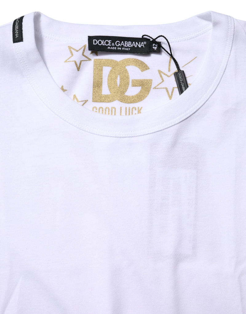 White Cotton Goodluck 2022 Crew Neck T-shirt Dolce & Gabbana