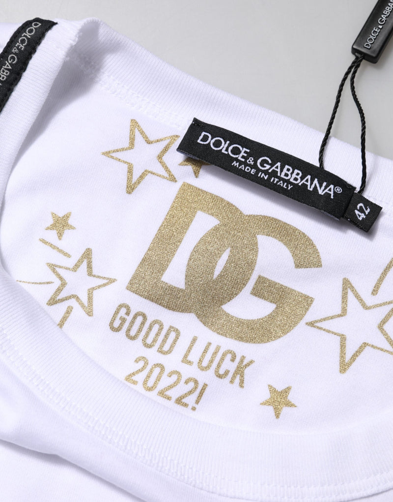 White Cotton Goodluck 2022 Crew Neck T-shirt Dolce & Gabbana