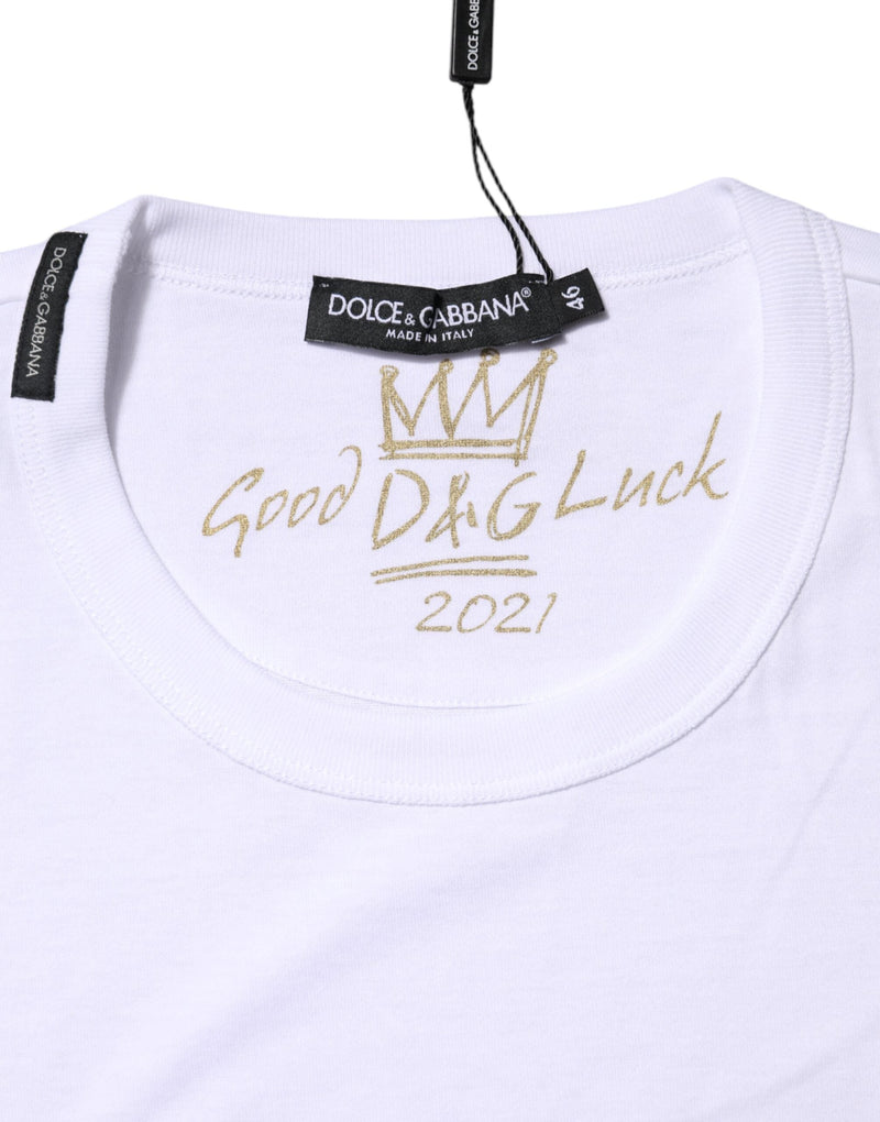 White Cotton Goodluck 2022 Crew Neck T-shirt Dolce & Gabbana