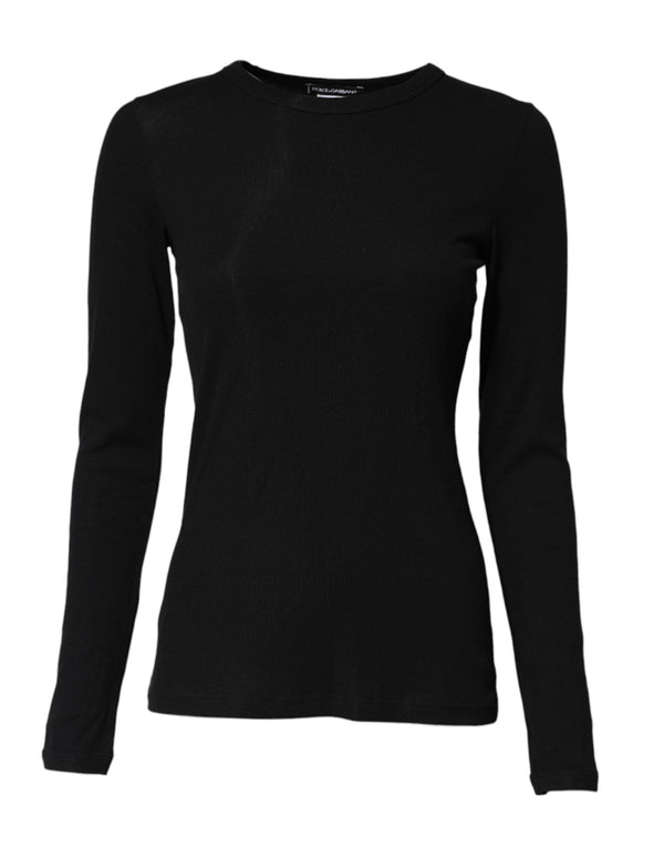 Black Cotton Knit Round Neck Long Sleeves T-shirt Dolce & Gabbana
