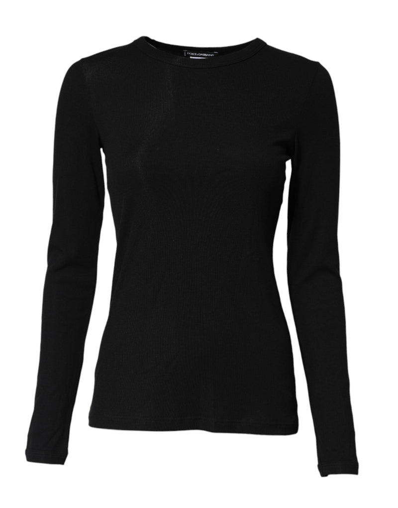 Black Cotton Knit Round Neck Long Sleeves T-shirt Dolce & Gabbana