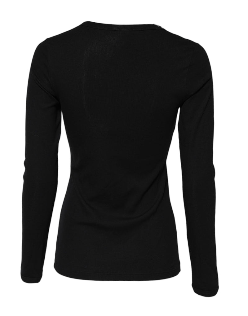 Black Cotton Knit Round Neck Long Sleeves T-shirt Dolce & Gabbana