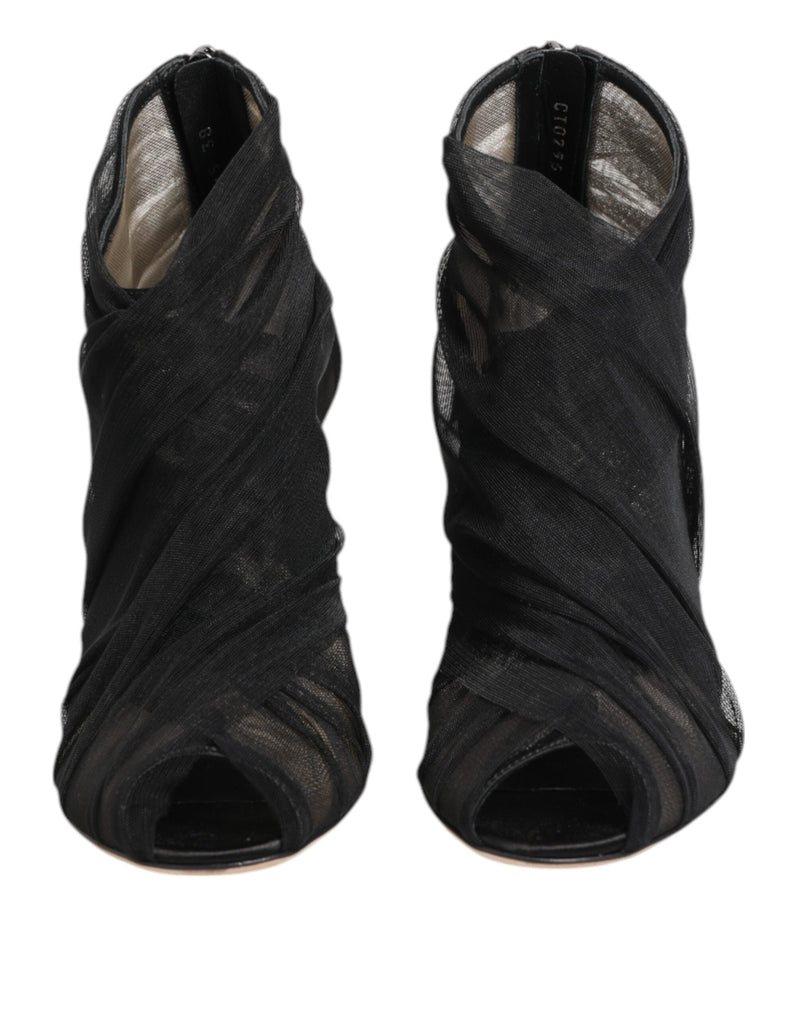 Black Mesh Stiletto Heels Ankle Boots Shoes Dolce & Gabbana