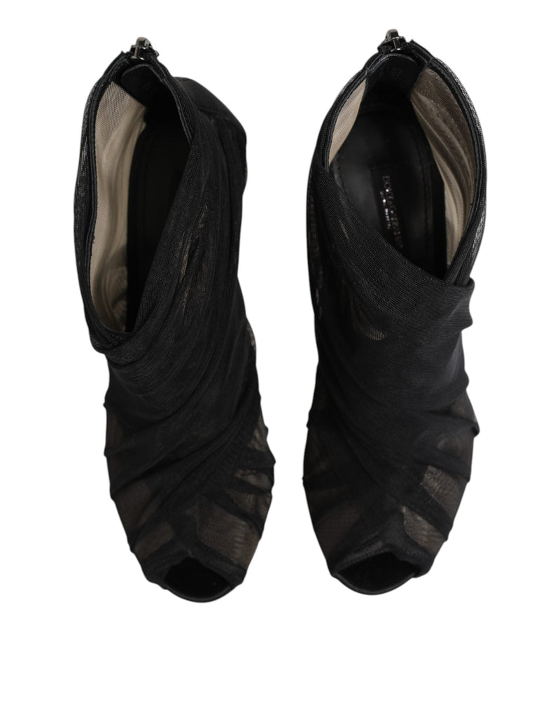 Black Mesh Stiletto Heels Ankle Boots Shoes Dolce & Gabbana