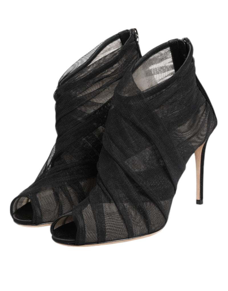 Black Mesh Stiletto Heels Ankle Boots Shoes Dolce & Gabbana