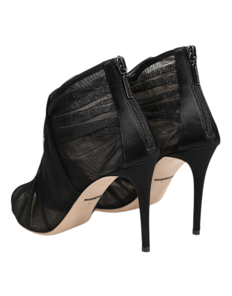 Black Mesh Stiletto Heels Ankle Boots Shoes Dolce & Gabbana