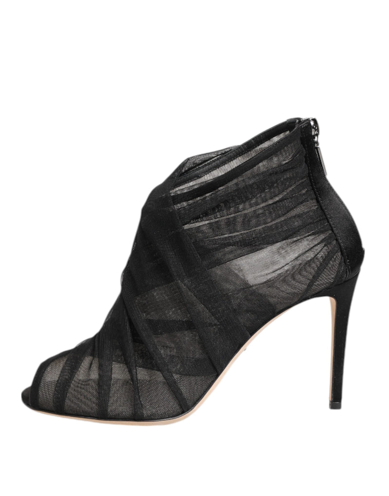 Black Mesh Stiletto Heels Ankle Boots Shoes Dolce & Gabbana