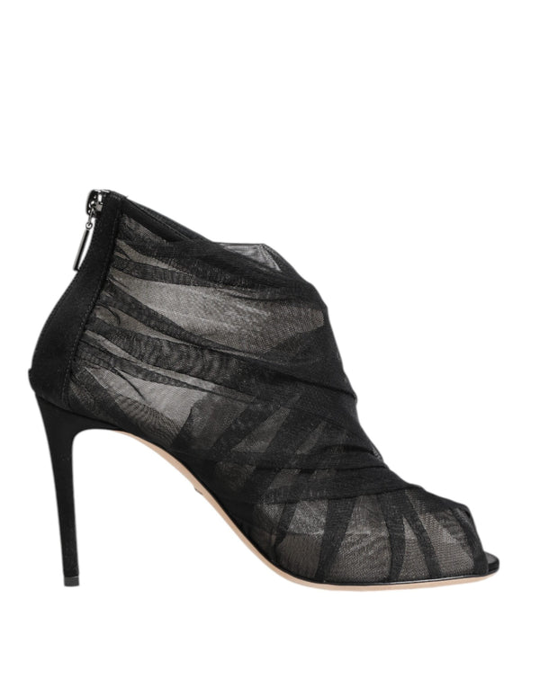 Black Mesh Stiletto Heels Ankle Boots Shoes Dolce & Gabbana