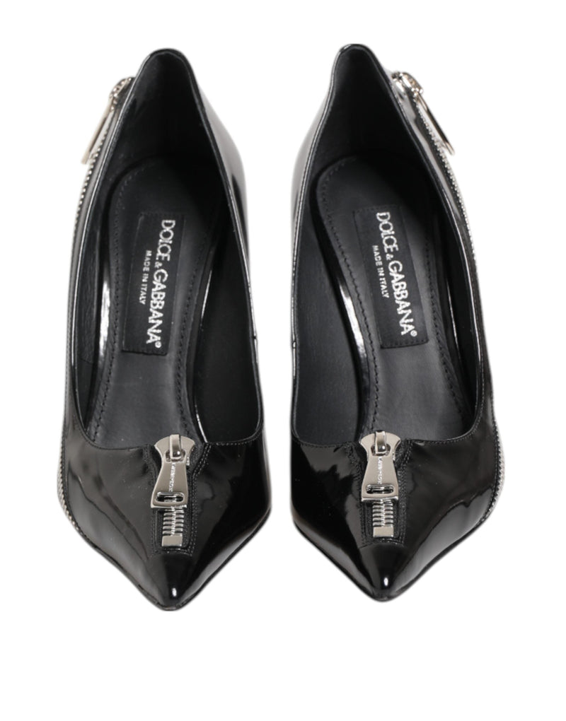 Black Patent Leather Zipper Heels Pumps Shoes Dolce & Gabbana