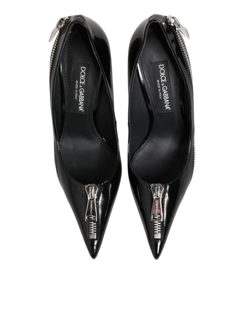 Black Patent Leather Zipper Heels Pumps Shoes Dolce & Gabbana