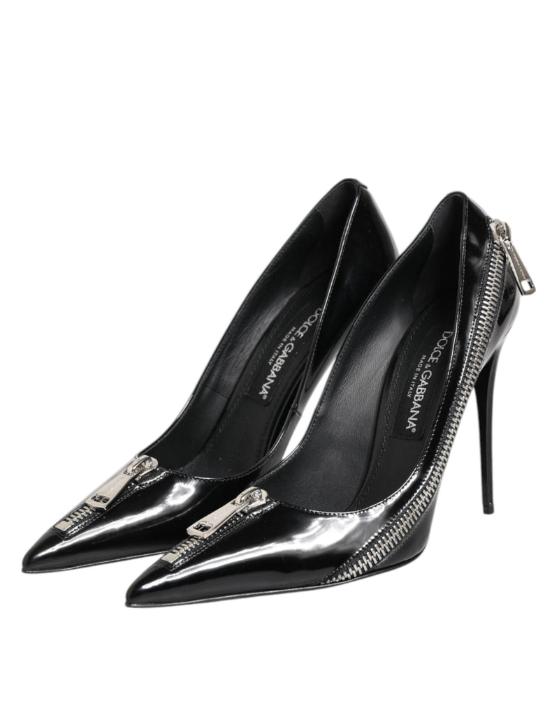 Black Patent Leather Zipper Heels Pumps Shoes Dolce & Gabbana