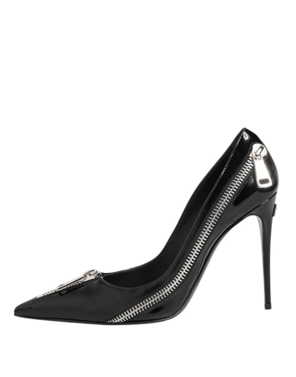 Black Patent Leather Zipper Heels Pumps Shoes Dolce & Gabbana