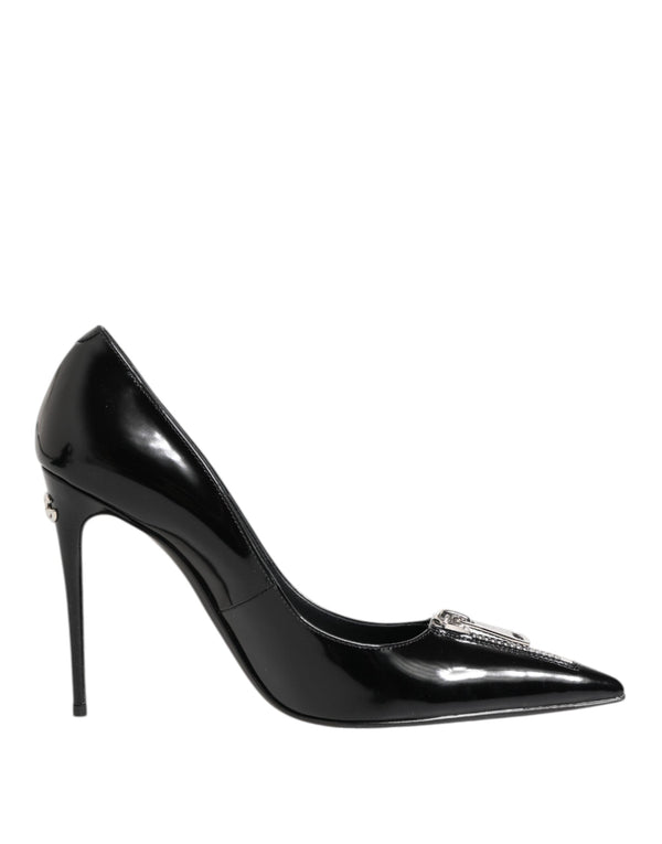 Black Patent Leather Zipper Heels Pumps Shoes Dolce & Gabbana