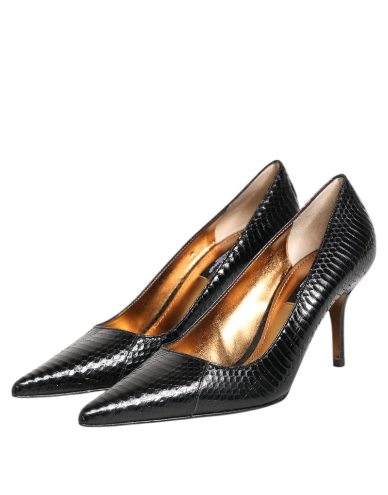 Black Exotic Leather Stiletto Pumps Shoes Dolce & Gabbana