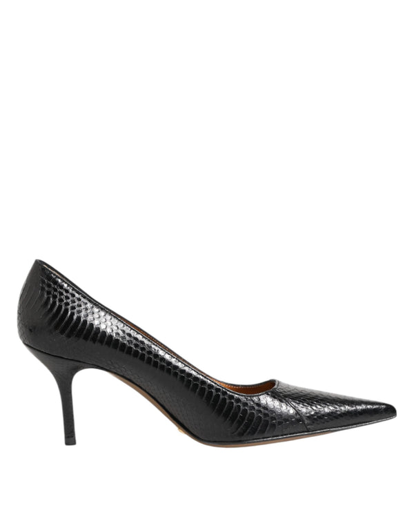 Black Exotic Leather Stiletto Pumps Shoes Dolce & Gabbana