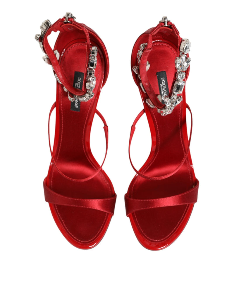Red Satin Crystals Keira Sandals Heels Shoes Dolce & Gabbana
