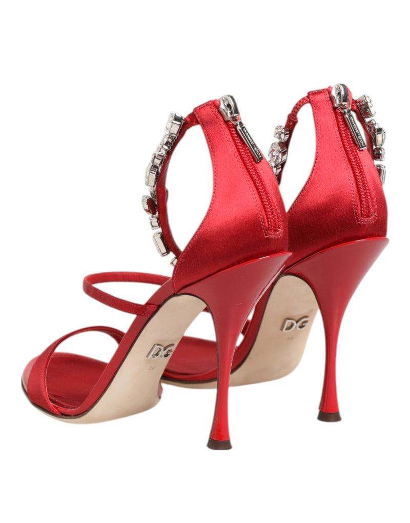 Red Satin Crystals Keira Sandals Heels Shoes Dolce & Gabbana