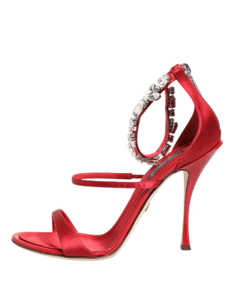 Red Satin Crystals Keira Sandals Heels Shoes Dolce & Gabbana
