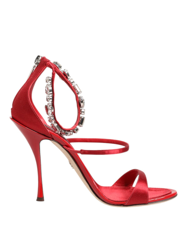 Red Satin Crystals Keira Sandals Heels Shoes Dolce & Gabbana