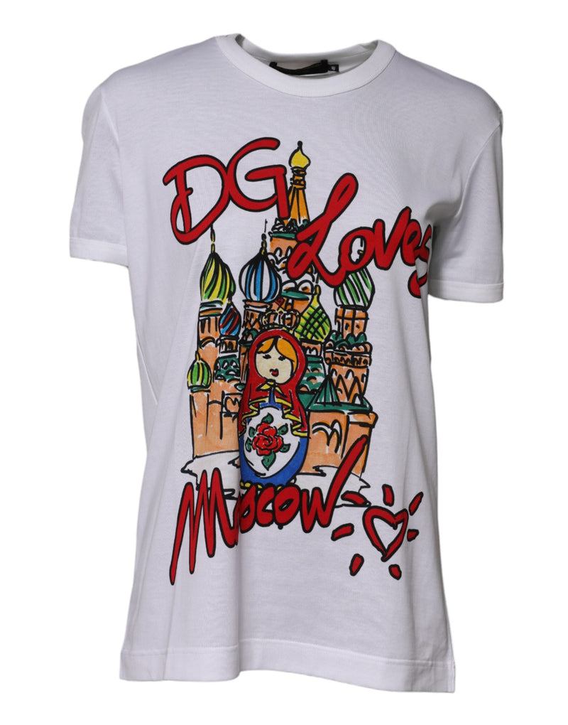 White DG Loves Moscow Cotton Crew Neck T-shirt Dolce & Gabbana