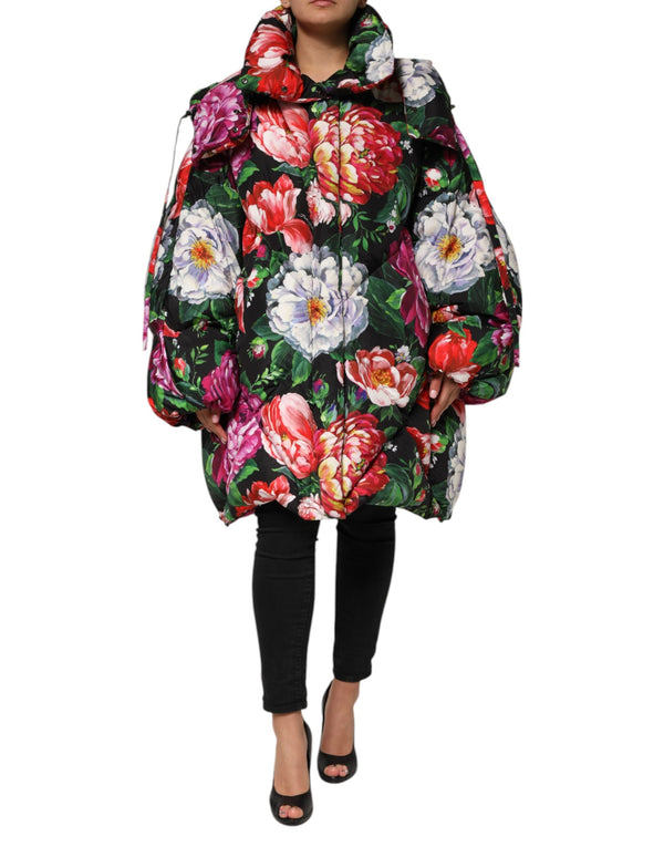Multicolor Floral Hooded Puffer Coat Jacket Dolce & Gabbana