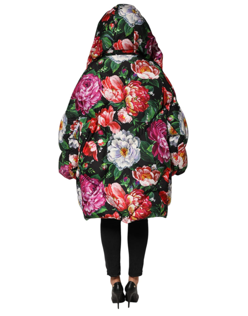 Multicolor Floral Hooded Puffer Coat Jacket Dolce & Gabbana