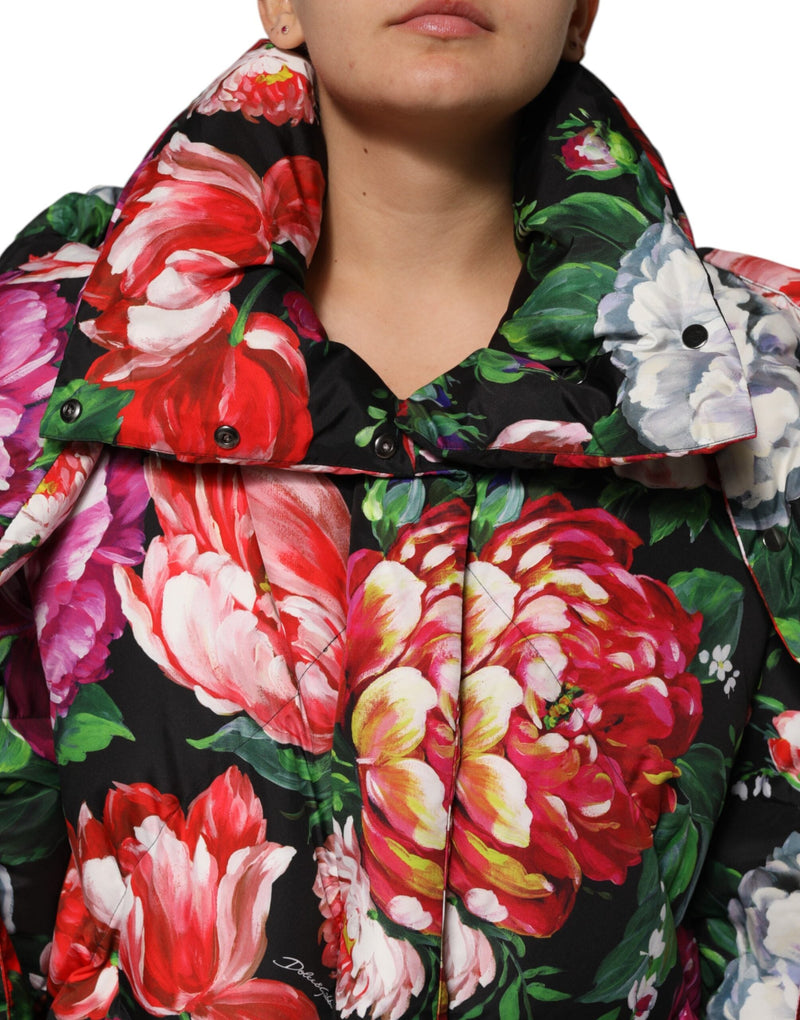 Multicolor Floral Hooded Puffer Coat Jacket Dolce & Gabbana