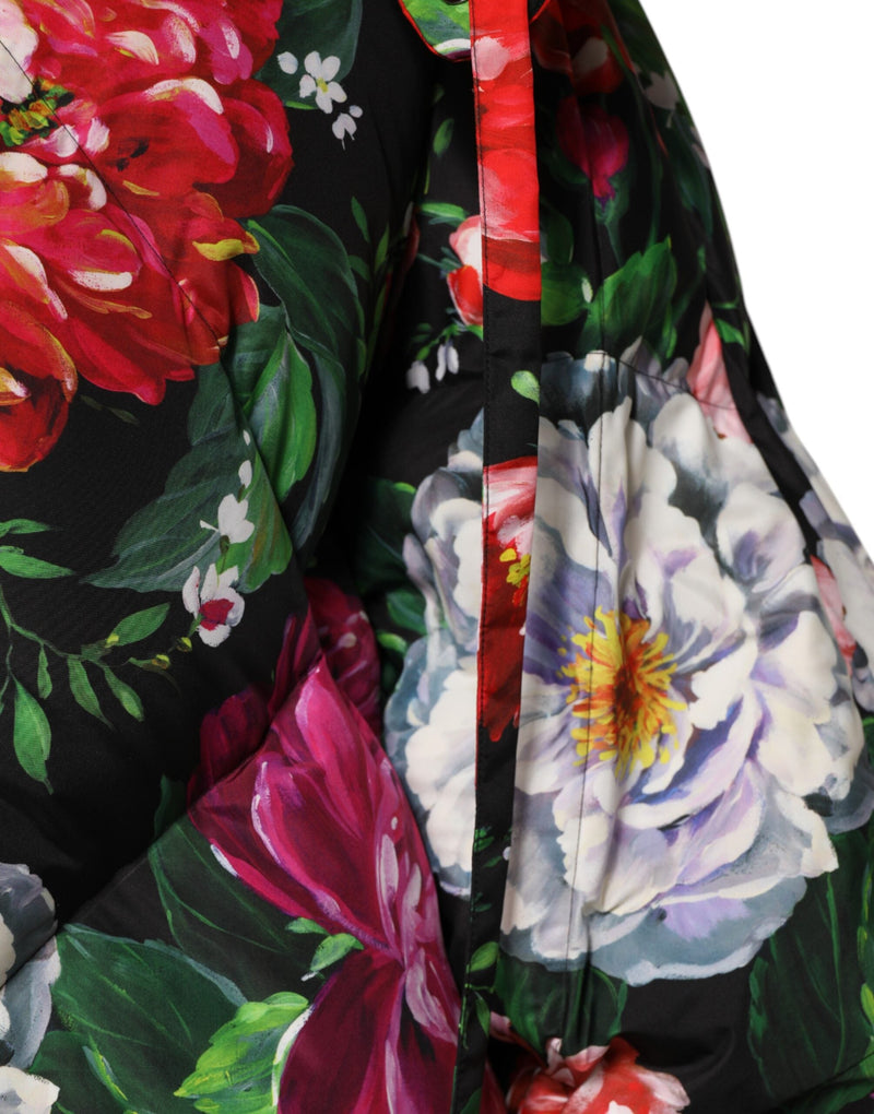 Multicolor Floral Hooded Puffer Coat Jacket Dolce & Gabbana