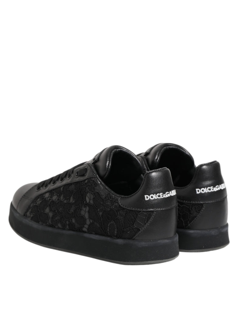 Black Floral Lace Low Top Sneakers Shoes Dolce & Gabbana