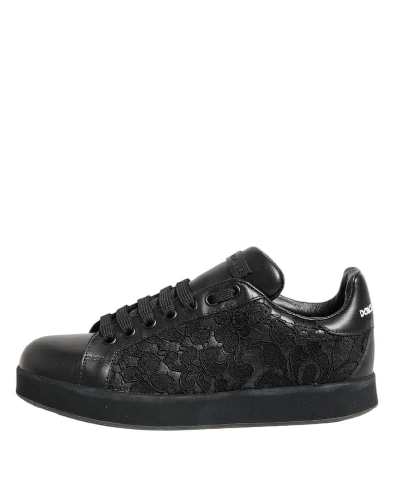 Black Floral Lace Low Top Sneakers Shoes Dolce & Gabbana