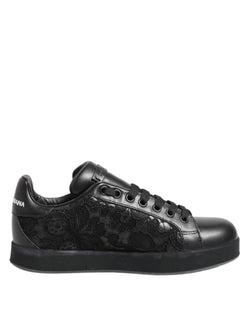 Black Floral Lace Low Top Sneakers Shoes Dolce & Gabbana