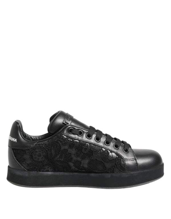 Black Floral Lace Low Top Sneakers Shoes Dolce & Gabbana