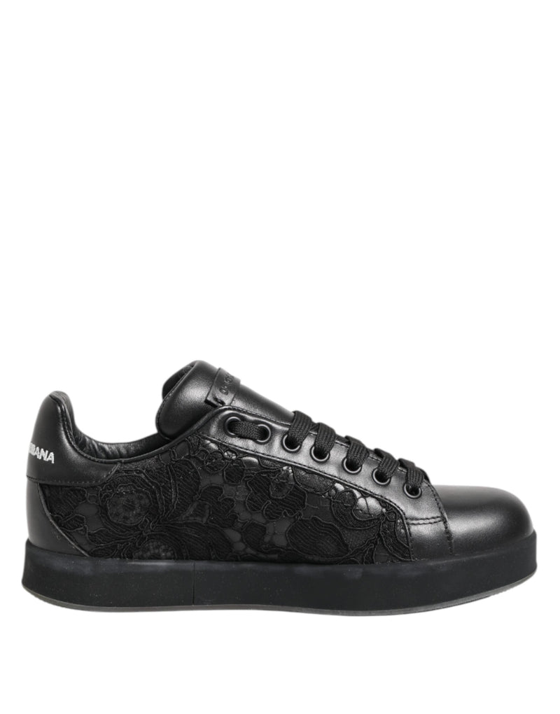 Black Floral Lace Low Top Sneakers Shoes Dolce & Gabbana