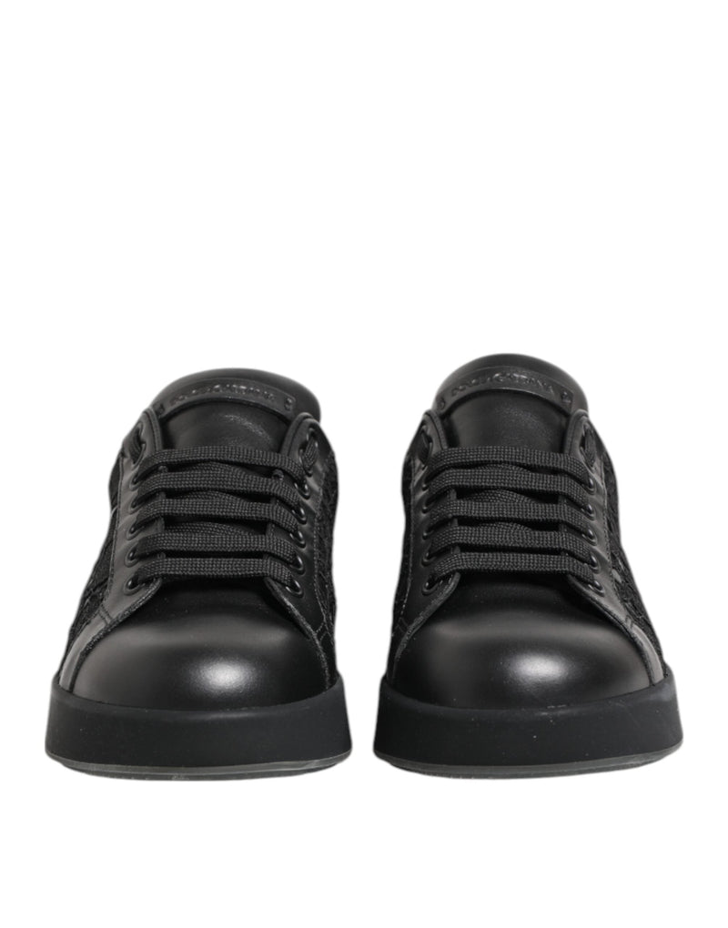 Black Floral Lace Low Top Sneakers Shoes Dolce & Gabbana